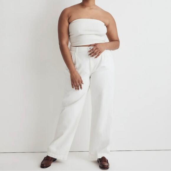 NWT Madewell Baggy Straight Jean in Tile White Mid Rise Pleated Size 32 - Picture 1 of 14